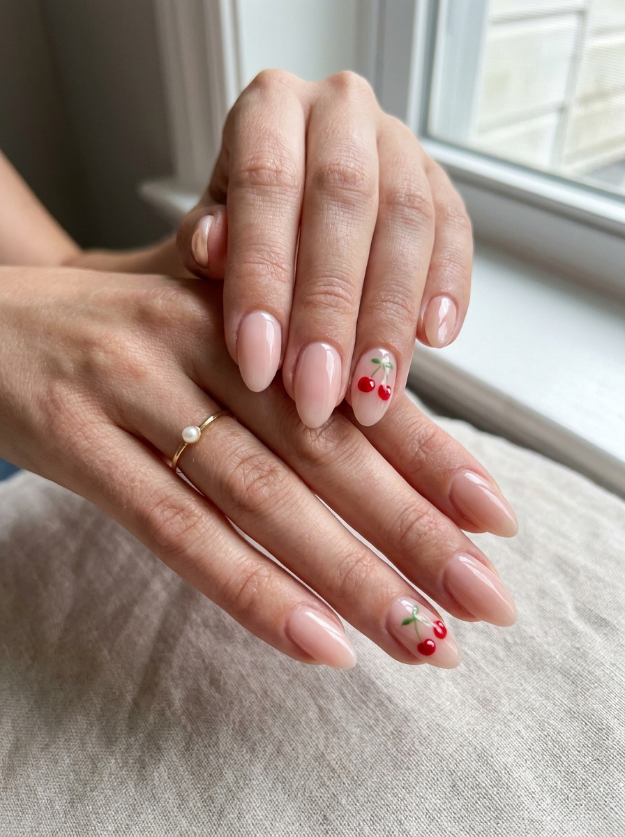 Red Cherry Accent Nails